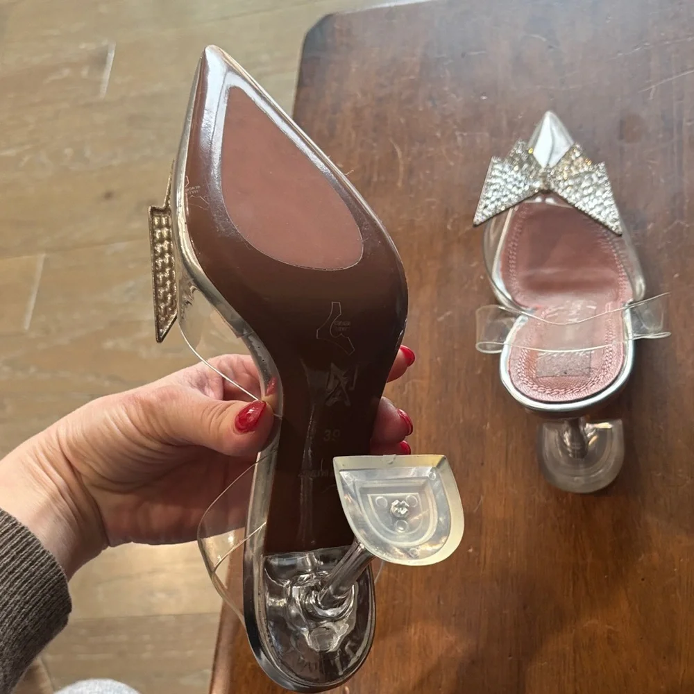 Amina Muaddi Silver and Clear Heels - Picture 15 of 17